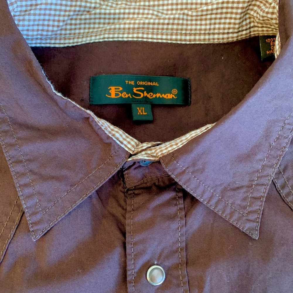 Ben Sherman Men’s, Brown Snap Button Down Long Sleeve Shirt, size XL